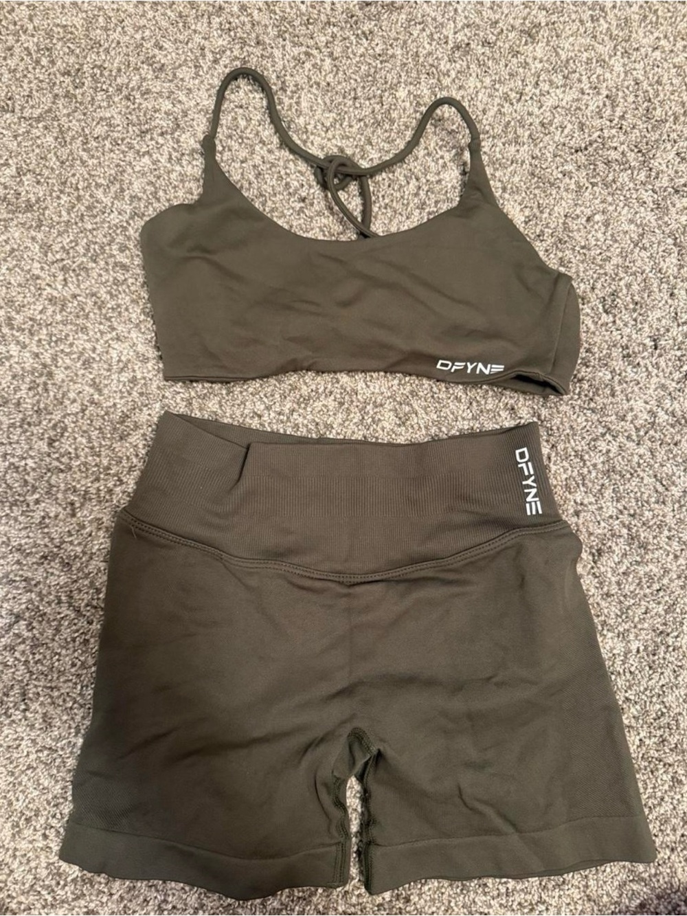 DFYNE Mid Rise Impact Shorts with Dynamic Bra — Olive Color - Picture 1 of 2
